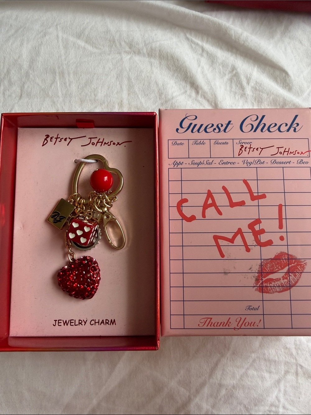 Betsey Johnson Red Heart Charm Keyring with Gold Accents